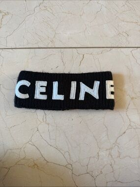 Celine Black Knit Headband with White Logo